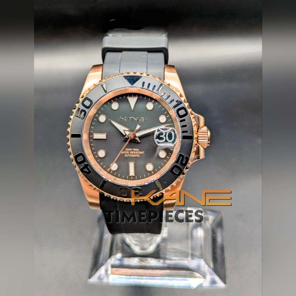 KANE Timepieces CUSTOM- Seiko Mod NH35 - 40mm Gold Black Watch YACHT-MASTER